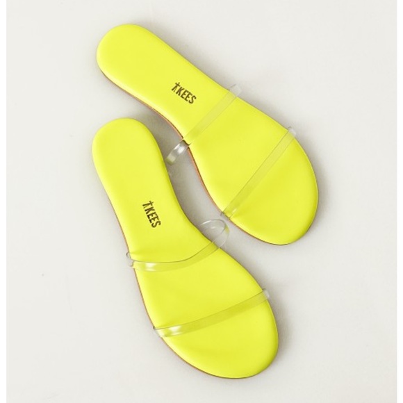 TKEES NEW Gemma Clear Neon Yellow Sandals Flats Leather Brazil Summer Minimalist - Picture 11 of 13